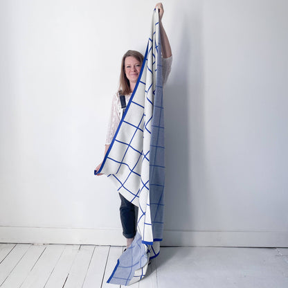 Cotton Knit Throw Blanket - Grid Cobalt