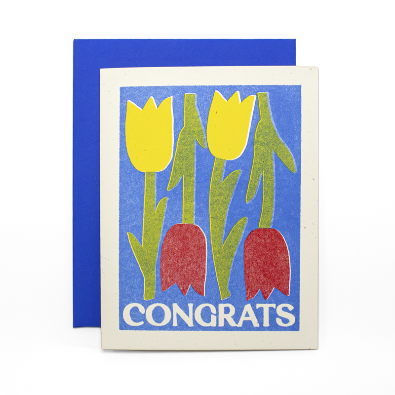 Congrats Tulips - Risograph Card