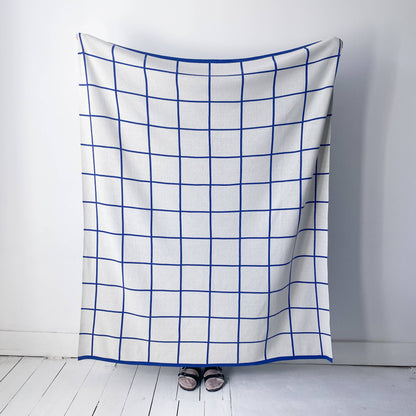 Cotton Knit Throw Blanket - Grid Cobalt