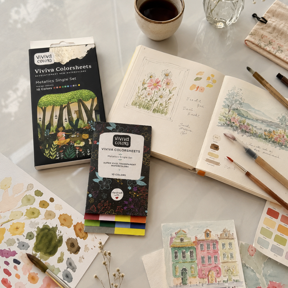 Metallic Colorsheets | 10 Watercolors | Portable Paint