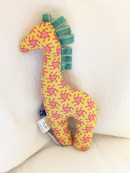 Cotton Ribbon Giraffe Stuffed Toy: Yellow Pink Blue