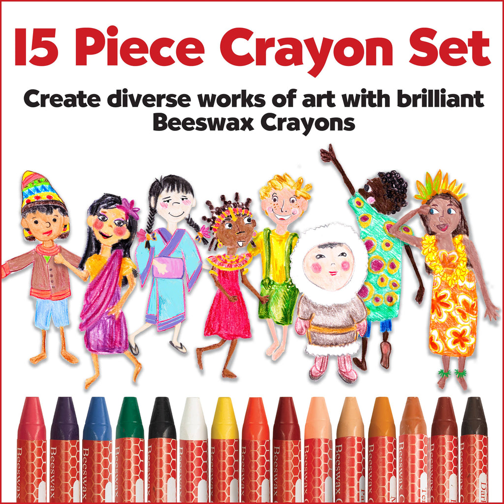 World Colors - 15 Beeswax Crayons with Skin Tones