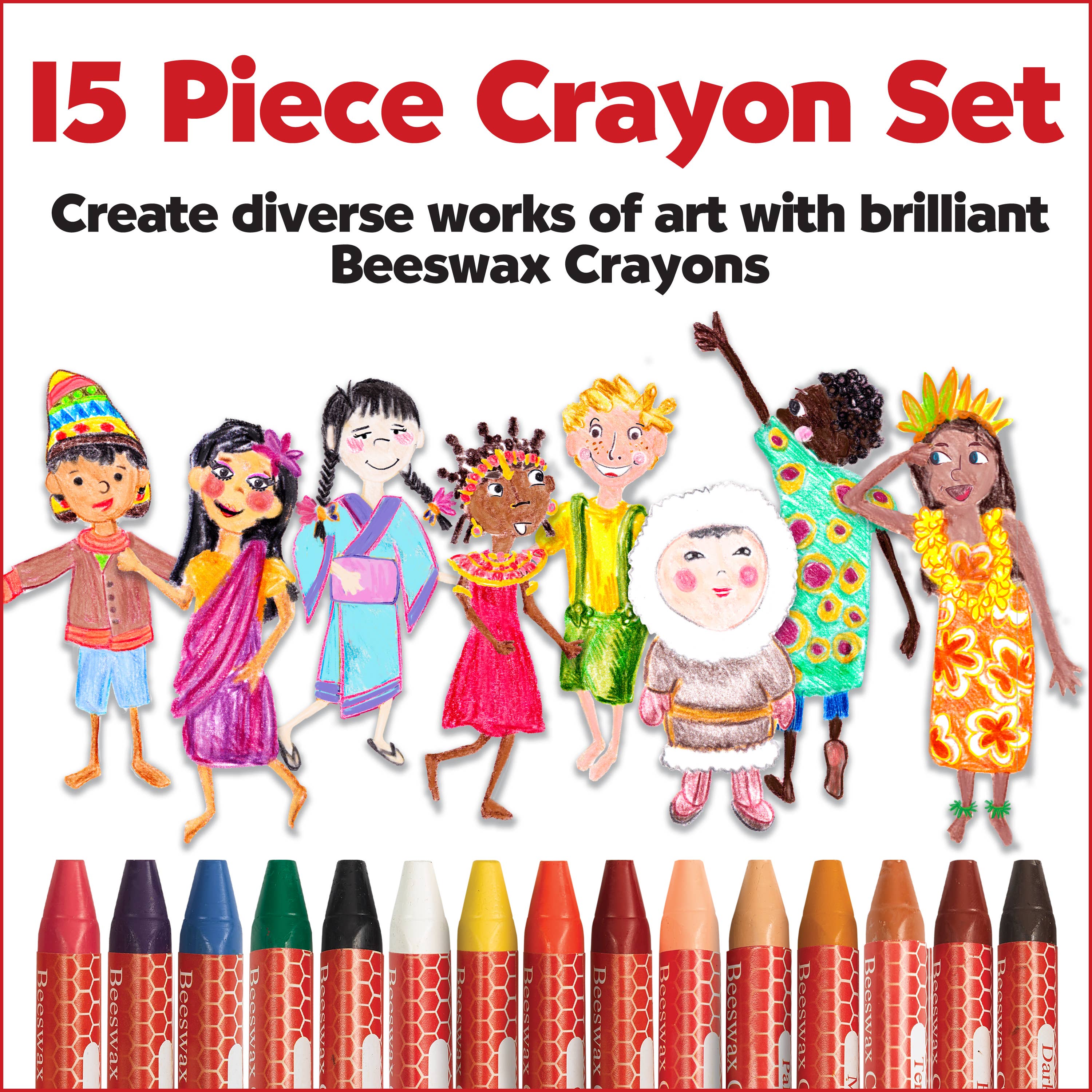 World Colors - 15 Beeswax Crayons with Skin Tones