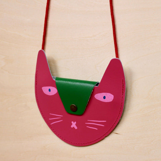 Cat Pocket Purse: Pink/Green