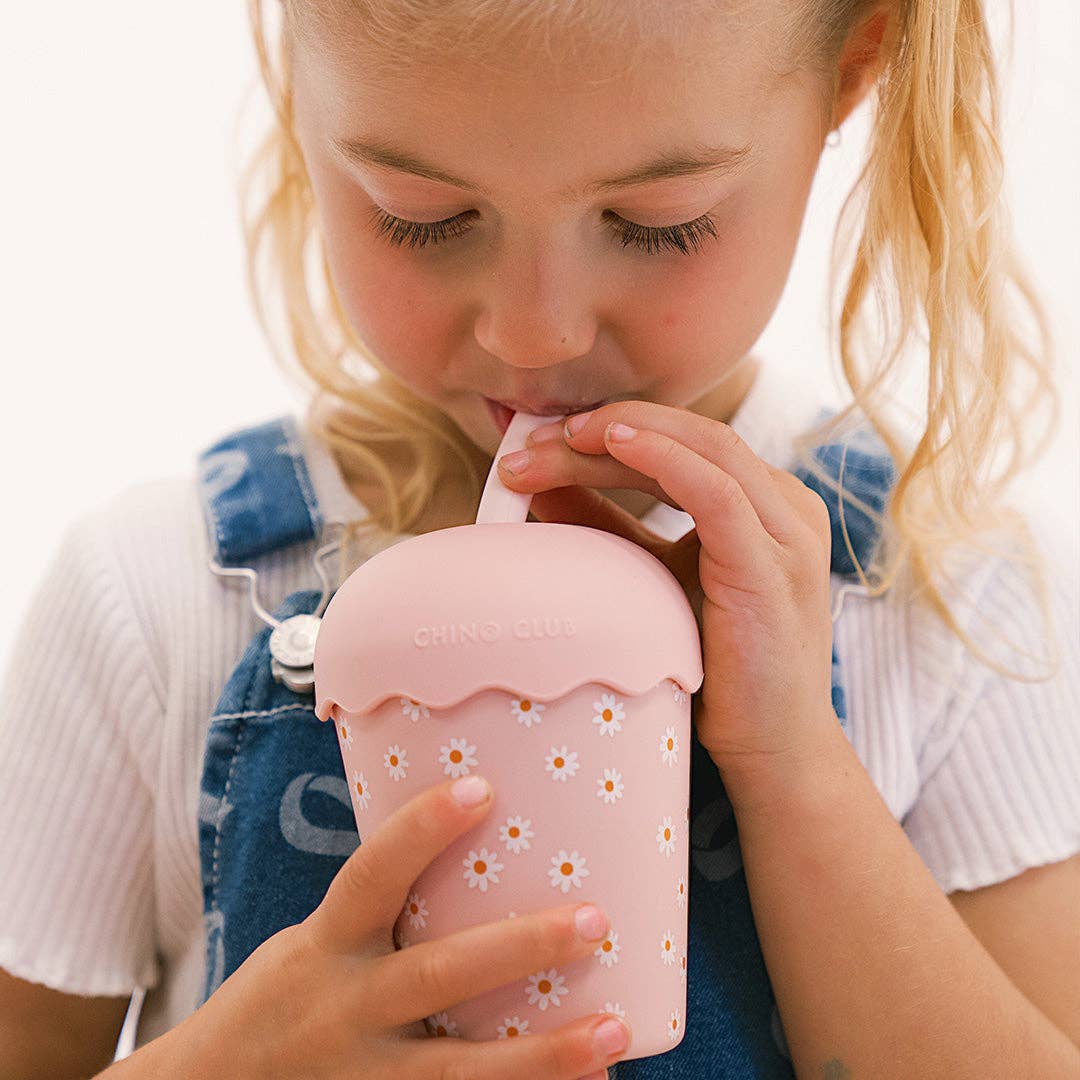 Pink Daisy Mini Smoothie Cup & Straw 200ml