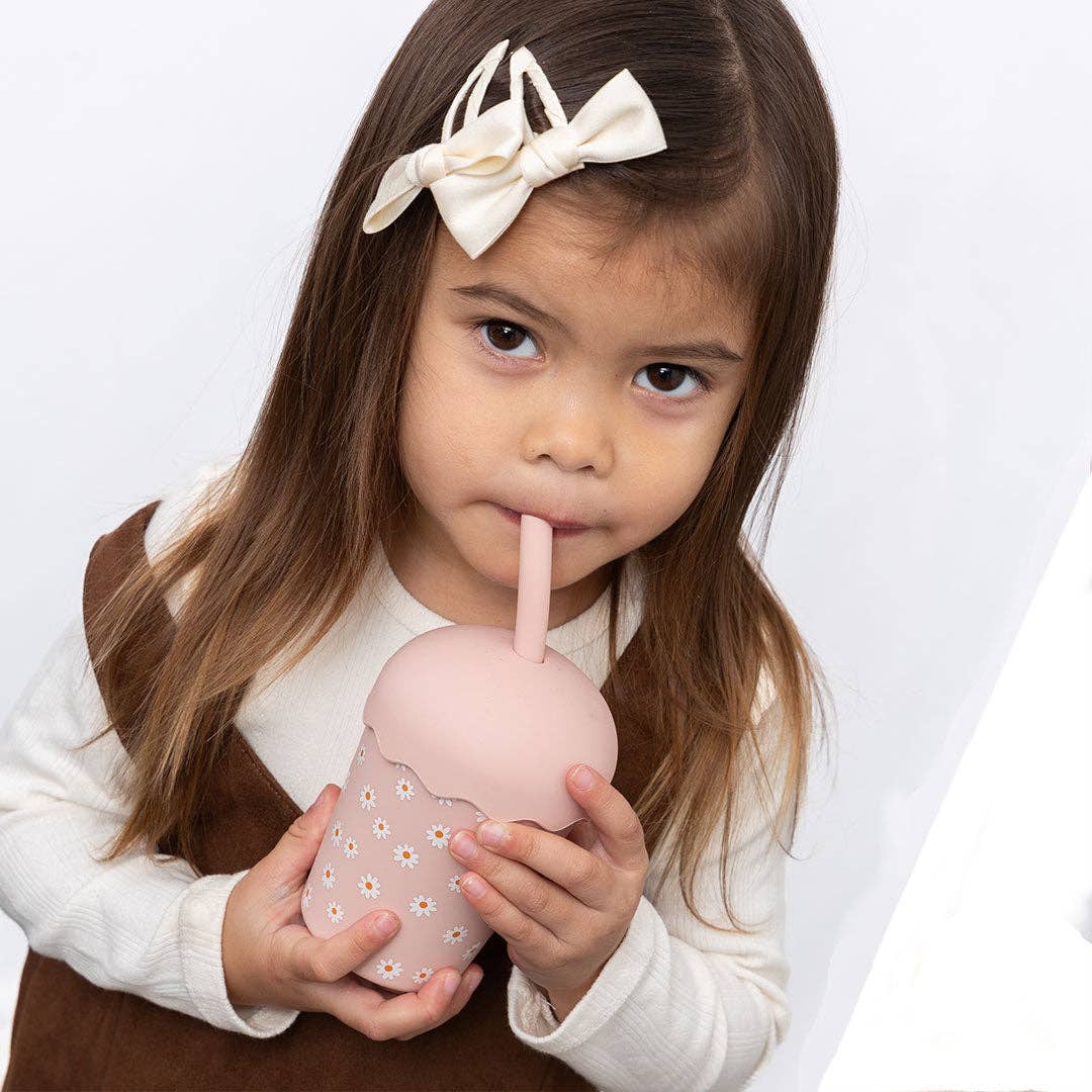 Pink Daisy Mini Smoothie Cup & Straw 200ml