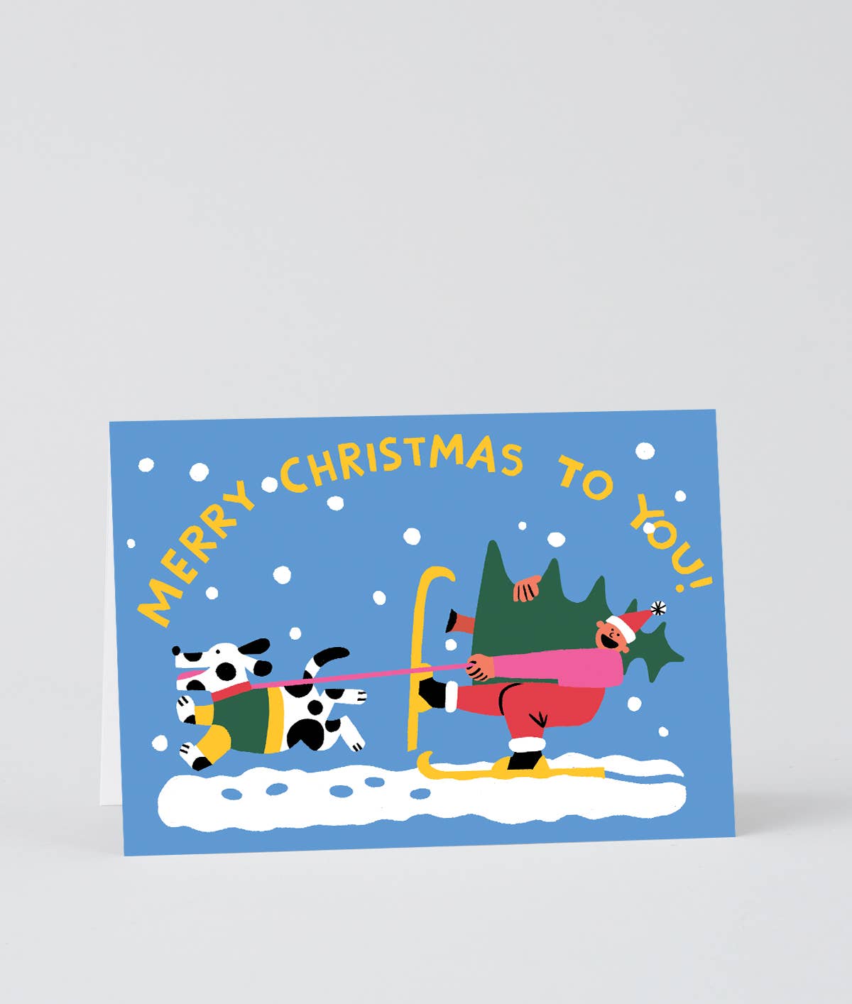 Merry Christmas Skiing Embossed Holiday Greeting Card