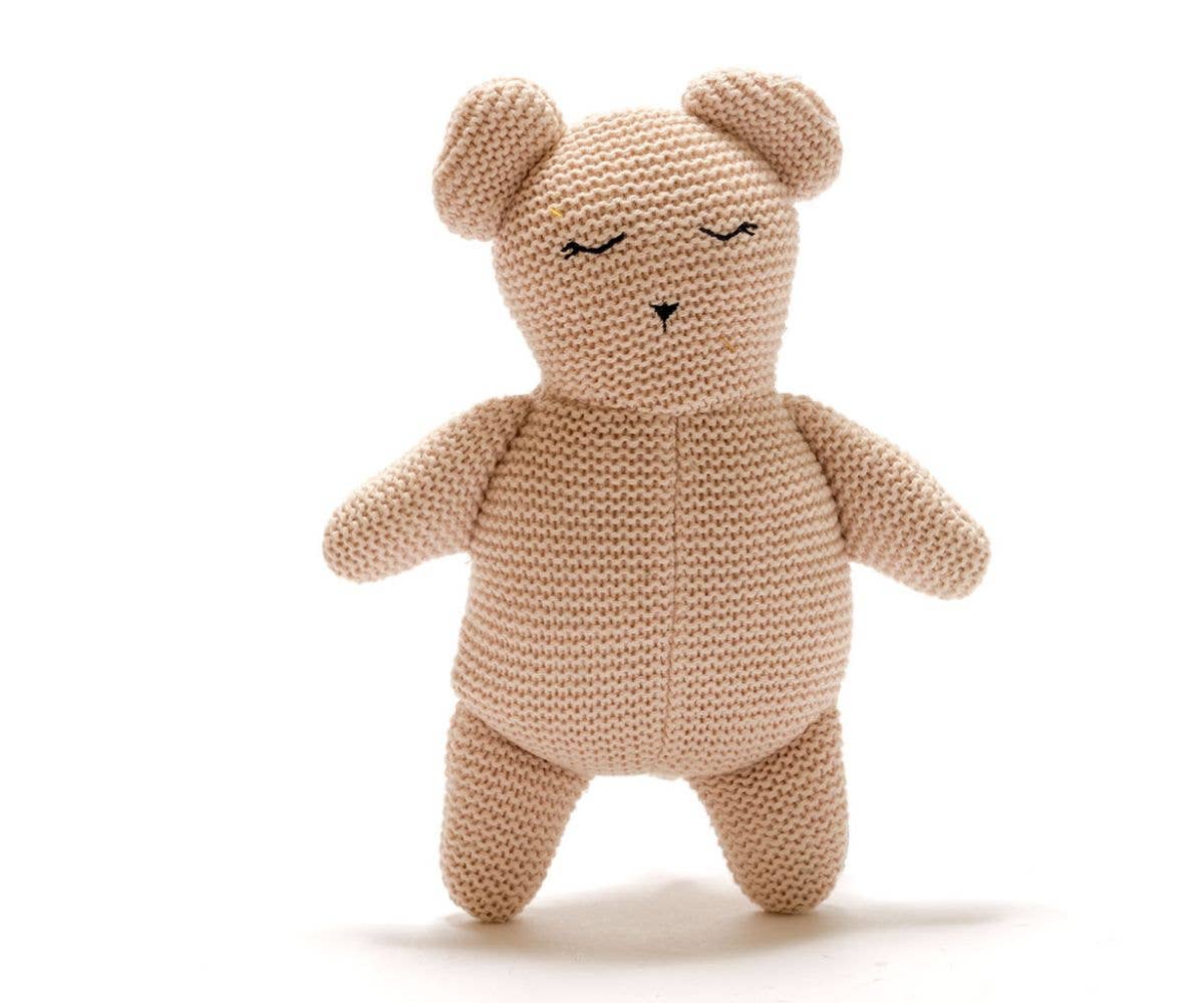 Knitted Teddy Bear Toy in Dusky Pink Organic Cotton