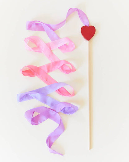 Pink & Purple Silk & Wood Streamer - Wand for Pretend Play